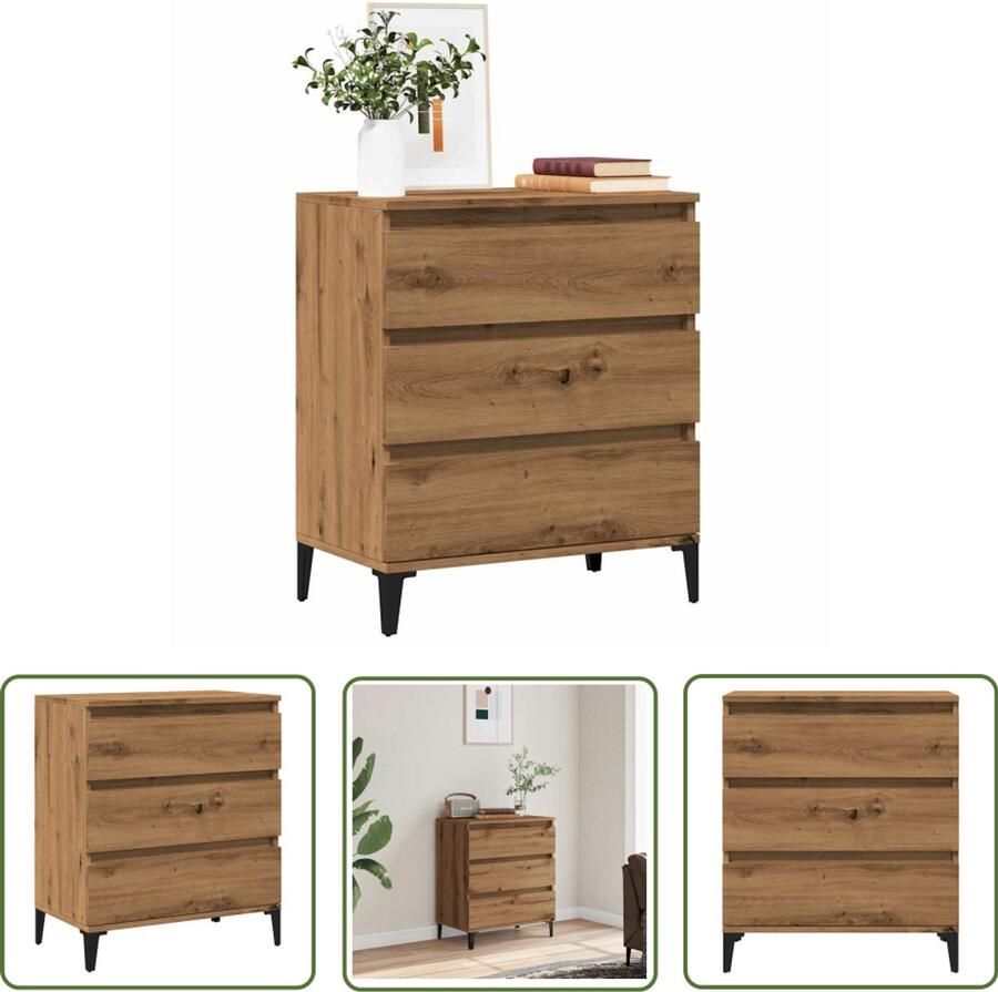 The Living Store Dressoir 60x35x70 cm bewerkt hout artisanaal eikenkleur Dressoir Opbergkast Salontafel Meubels Houtsoort - Foto 2