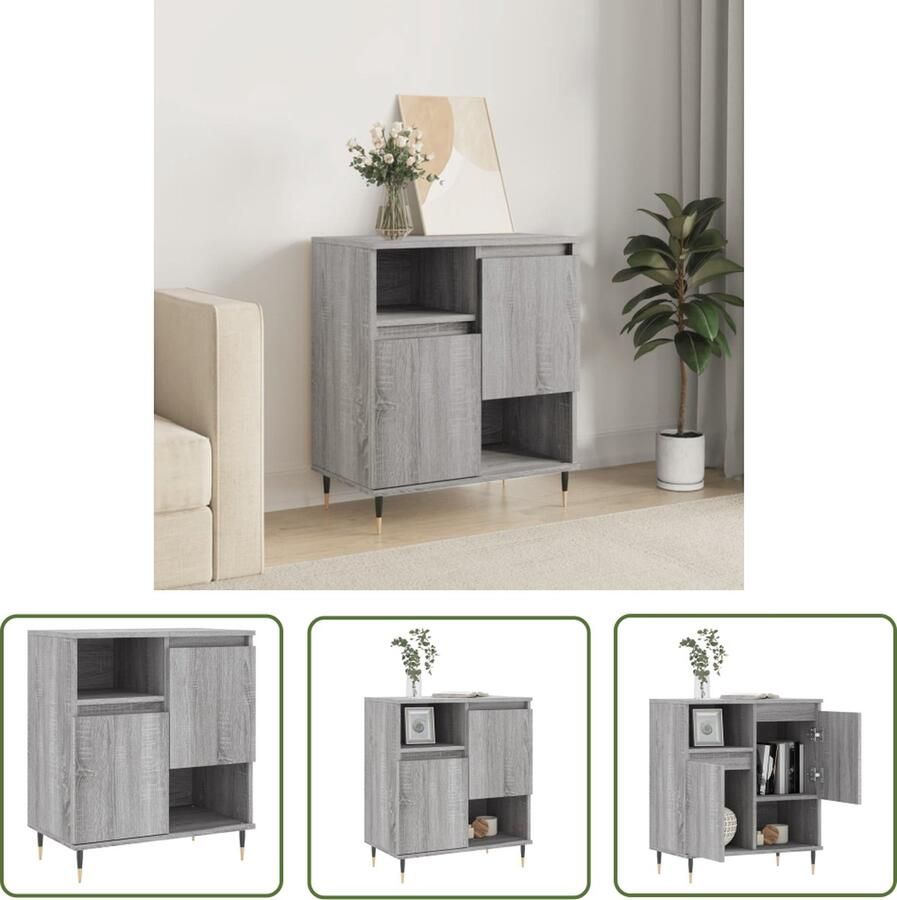 The Living Store Dressoir 60x35x70 cm bewerkt hout grijs sonoma eikenkleurig Dressoir Kast Opbergkast Salontafel Woonkamerinrichting - Foto 9