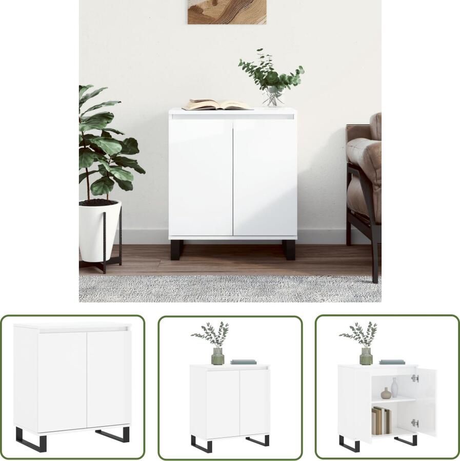 The Living Store Dressoir 60x35x70 cm bewerkt hout hoogglans wit Dressoir Buffetkast Witte Kast Houten Dressoir Opbergkast