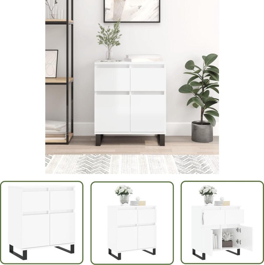 The Living Store Dressoir 60x35x70 cm bewerkt hout hoogglans wit Dressoir Buffetkast Witte Kast Houten Dressoir Modern Dressoir
