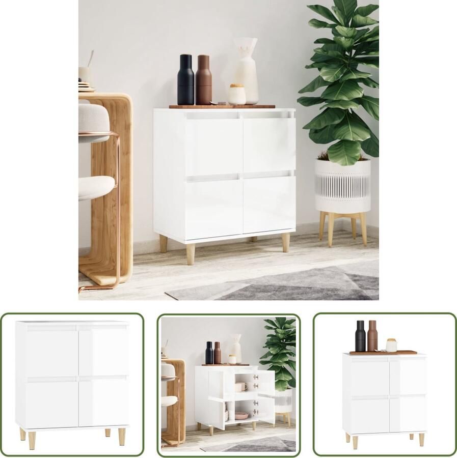 The Living Store Dressoir 60x35x70 cm bewerkt hout hoogglans wit Dressoir Commode Vintage Modern Houten Dressoir