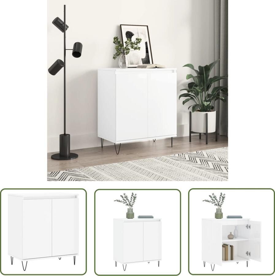 The Living Store Dressoir 60x35x70 cm bewerkt hout hoogglans wit Dressoir Opbergkast Salontafel Kast Modern Design - Foto 3