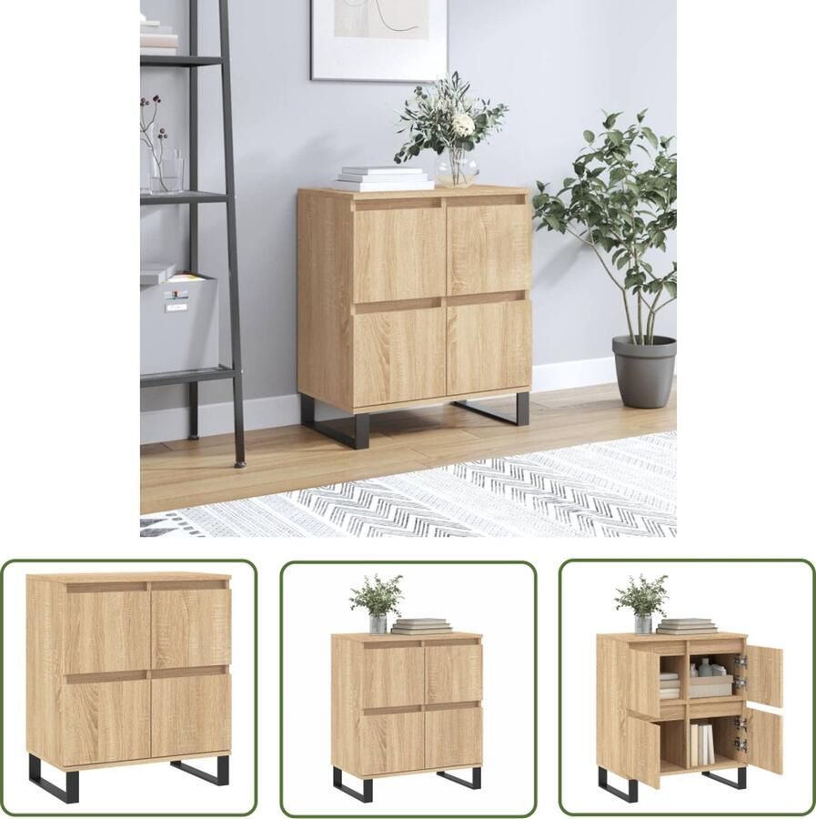 The Living Store Dressoir Sonoma eiken 60 x 35 x 70 cm Duurzaam bewerkt hout Voldoende opbergruimte Weergavefunctie IJzeren poten Wandbevestiging vereist - Foto 6
