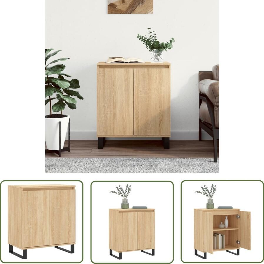 The Living Store Dressoir Sonoma eiken 60 x 35 x 70 cm Duurzaam bewerkt hout Voldoende opbergruimte Weergavefunctie IJzeren poten Wandbevestiging vereist - Foto 7