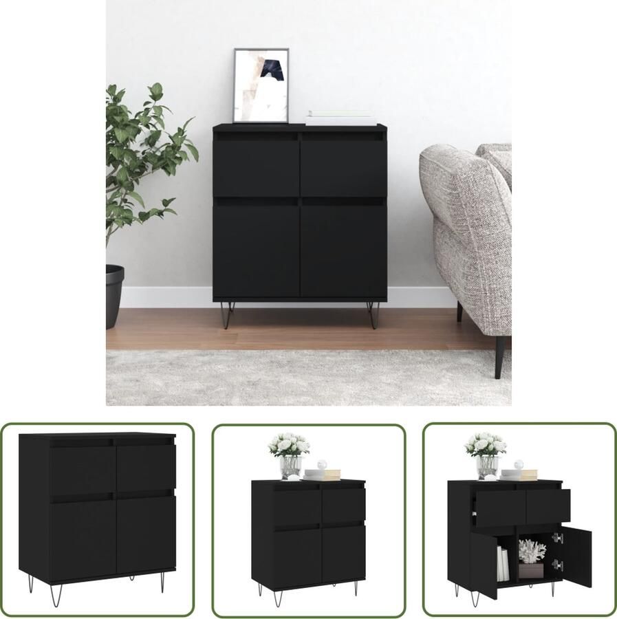 The Living Store Dressoir 60x35x70 cm bewerkt hout zwart Dressoir Opbergkast Kast Zwarte Dressoirs Houten Dressoir