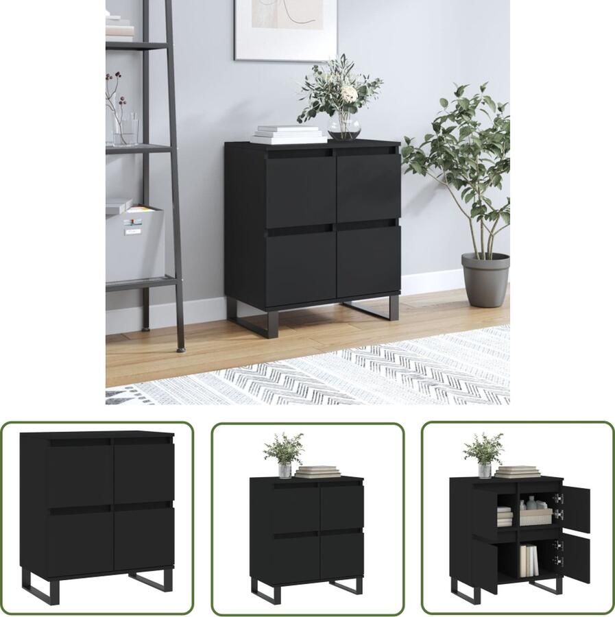 The Living Store Dressoir 60x35x70 cm bewerkt hout zwart Dressoir Zwarte Kast Opbergkast Woonkamerdecoratie Houten Meubel - Foto 4