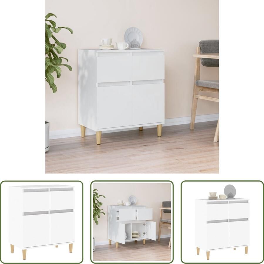 The Living Store Dressoir 60x35x70 cm bewerkt hout wit Dressoir Commode Houten Kast Witte Kast Opbergkast