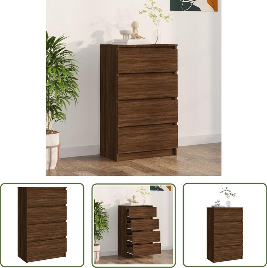 The Living Store Dressoir 60x35x98 5 cm bewerkt hout bruin eikenkleur Dressoir Kast Houten Dressoir Bruine Eiken Opbergkast