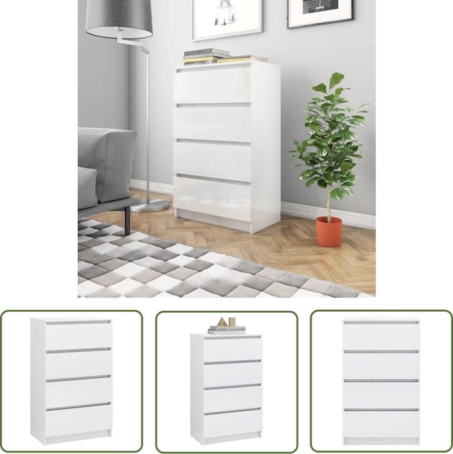 The Living Store Dressoir 60x35x98 5 cm bewerkt hout hoogglans wit Dressoir Kast Opbergkast Meubilair Woonkamer