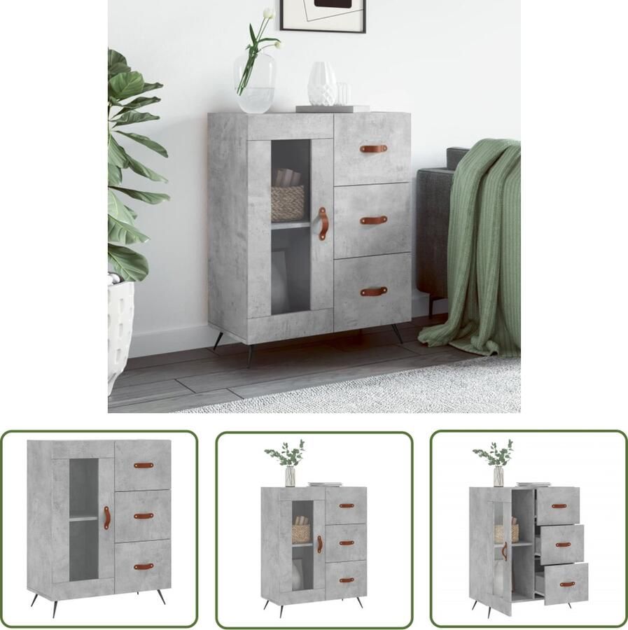 The Living Store Dressoir 69 5x34x90 cm bewerkt hout betongrijs Dressoir Modern Dressoir Beton Grijs Dressoir Opbergkast Tv Meubel