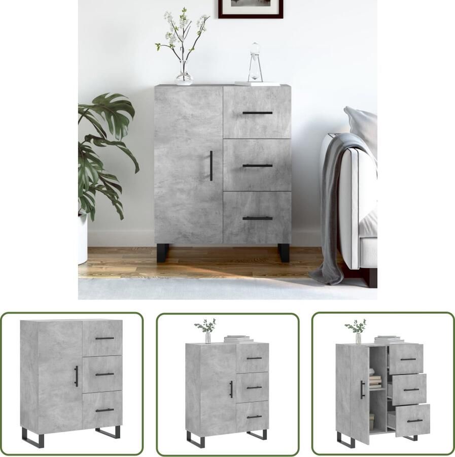 The Living Store Dressoir 69 5x34x90 cm bewerkt hout betongrijs Dressoir Opbergkast Houten Dressoir Grijze Dressoir Vintage Dressoir