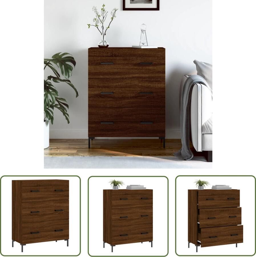 The Living Store Dressoir 69 5x34x90 cm bewerkt hout bruin eikenkleur Dressoir Vintage Dressoir Houten Dressoir Buffett Kast Salontafel - Foto 3
