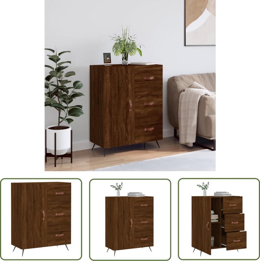 The Living Store Dressoir 69 5x34x90 cm bewerkt hout bruin eikenkleur Dressoir Houten Dressoir Vintage Dressoir Landelijk Dressoir Bruine Eiken Dressoir - Foto 5