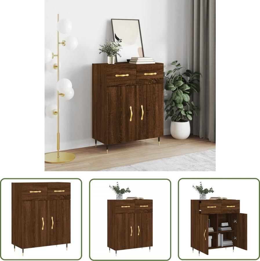 The Living Store Dressoir 69 5x34x90 cm bewerkt hout bruin eikenkleur Dressoir Houten Dressoir Bruine Eiken Dressoir Modern Dressoir Opbergmeubel