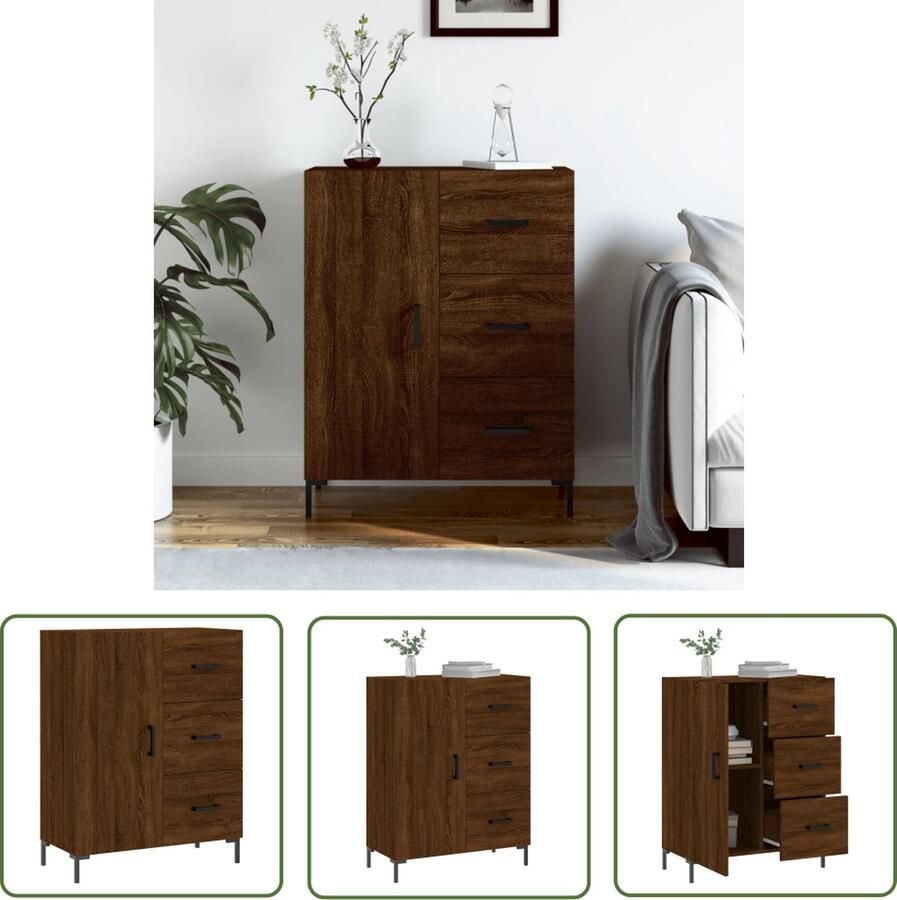 The Living Store Dressoir 69 5x34x90 cm bewerkt hout bruin eikenkleur Dressoir Vintage Houten Dressoir Bruineiken Dressoir Vintage Furniture Salontafel