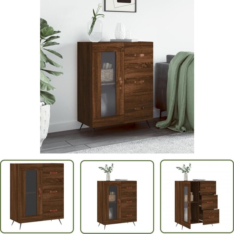 The Living Store Dressoir 69 5x34x90 cm bewerkt hout bruin eikenkleur Dressoir Vintage Dressoirs Houten Dressoir Bruine Eiken Dressoir Opbergkast