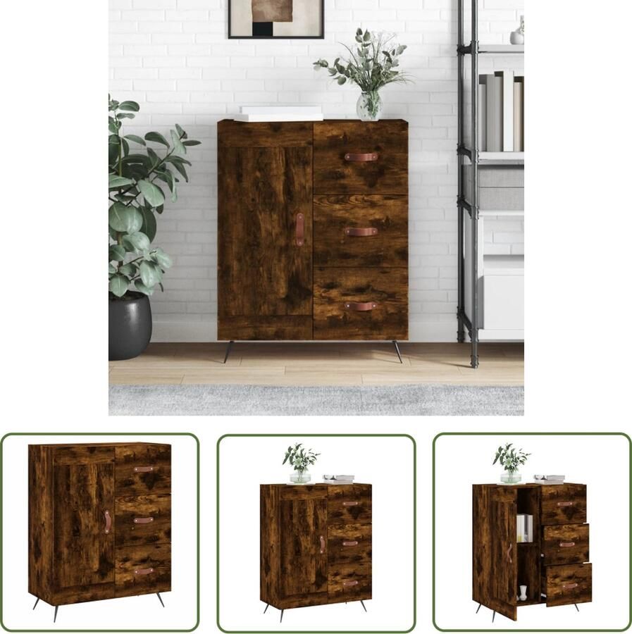 The Living Store Dressoir 69 5x34x90 cm bewerkt hout gerookt eikenkleurig Dressoir Houten Dressoir Vintage Dressoir Opbergmeubel Salontafel