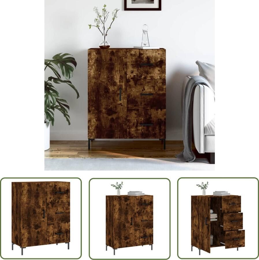The Living Store Dressoir 69 5x34x90 cm bewerkt hout gerookt eikenkleurig Dressoir Vintage Dresser Houten Dressoir Landelijk Dressoir Opbergkast
