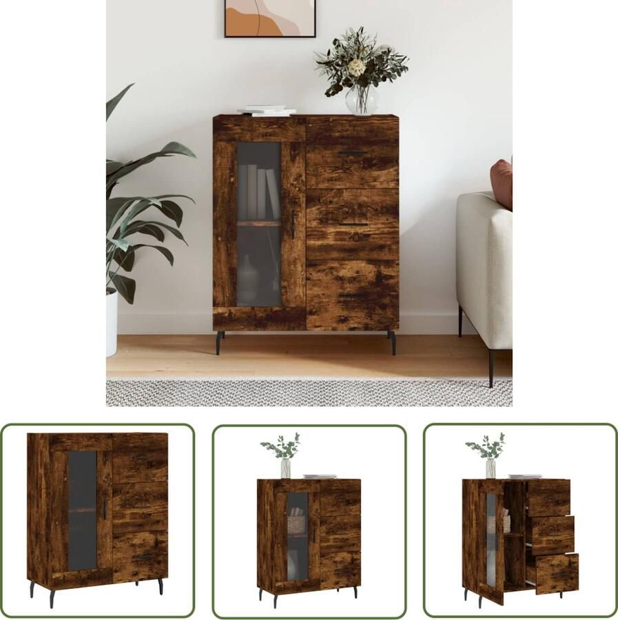 The Living Store Dressoir 69 5x34x90 cm bewerkt hout gerookt eikenkleurig Dressoir Klassiek Dressoir Houten Dressoir Bruine Dressoir Vintage Dressoir - Foto 11