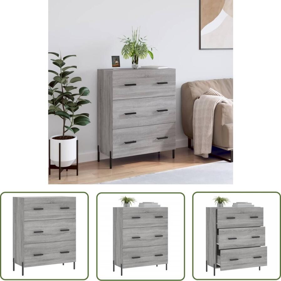The Living Store Dressoir 69 5x34x90 cm bewerkt hout grijs sonoma eikenkleurig Dressoir Buffetkast Houten Kast Grijze Kast Vintage Dressoir