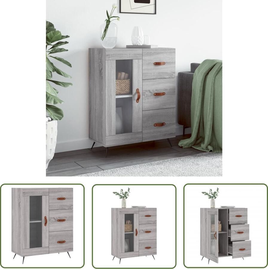 The Living Store Dressoir 69 5x34x90 cm bewerkt hout grijs sonoma eikenkleurig Dressoir Vintage Dresser Houten Dressoir Grijze Dressoirs Salontafel