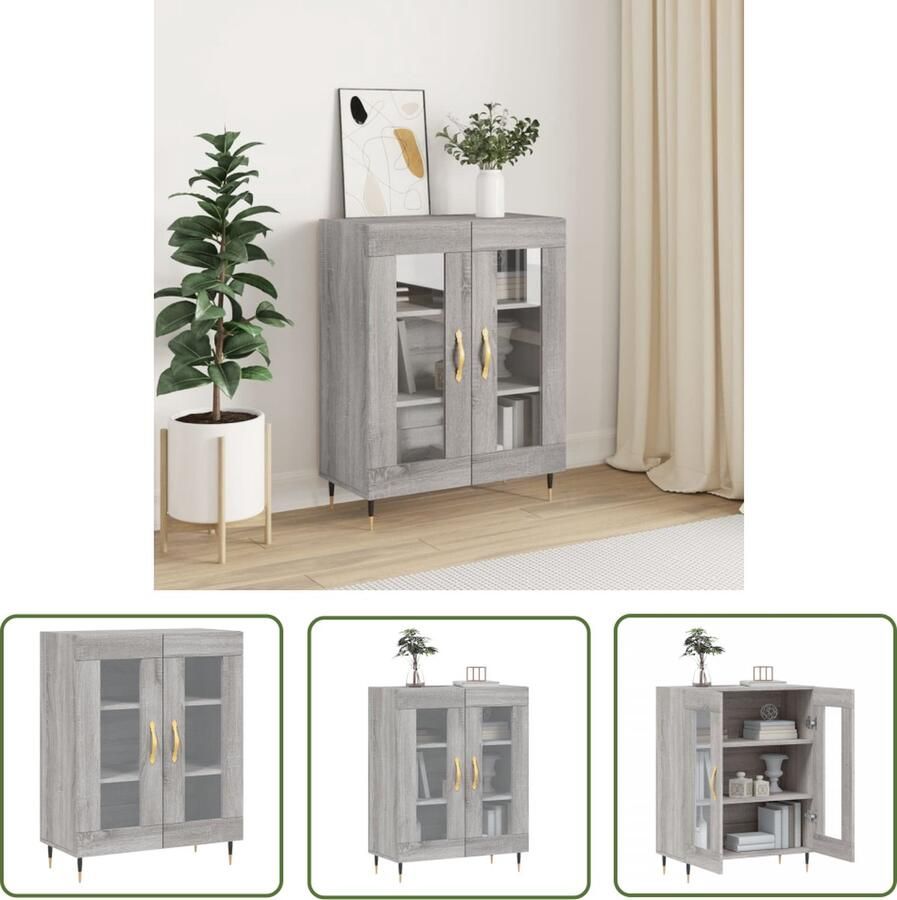 The Living Store Dressoir 69 5x34x90 cm bewerkt hout grijs sonoma eikenkleurig Dressoir Vintage Dresser Houten Dressoir Grijze Dressoirs Salontafel - Foto 2