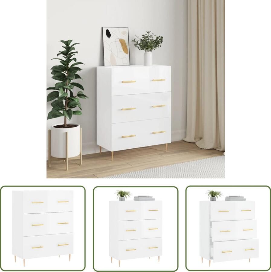 The Living Store Dressoir 69 5x34x90 cm bewerkt hout hoogglans wit Dressoir Buffetkast Vintage Kast Houten Dressoir Modern Dressoir