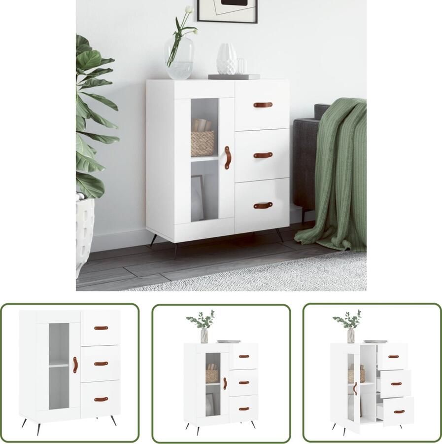 VidaXL Dressoir 69 5x34x90 cm bewerkt hout hoogglans wit Dressoir Houten Dressoir Hoogglans Wit Dressoir Vintage Dressoir Salontafel
