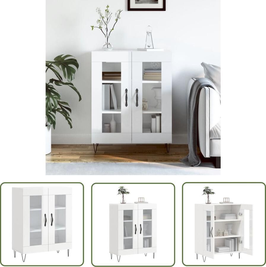 The Living Store Dressoir 69 5x34x90 cm bewerkt hout hoogglans wit Dressoir Commode Houten Dressoir Vintage Dressoir Slaapkamermeubels - Foto 2