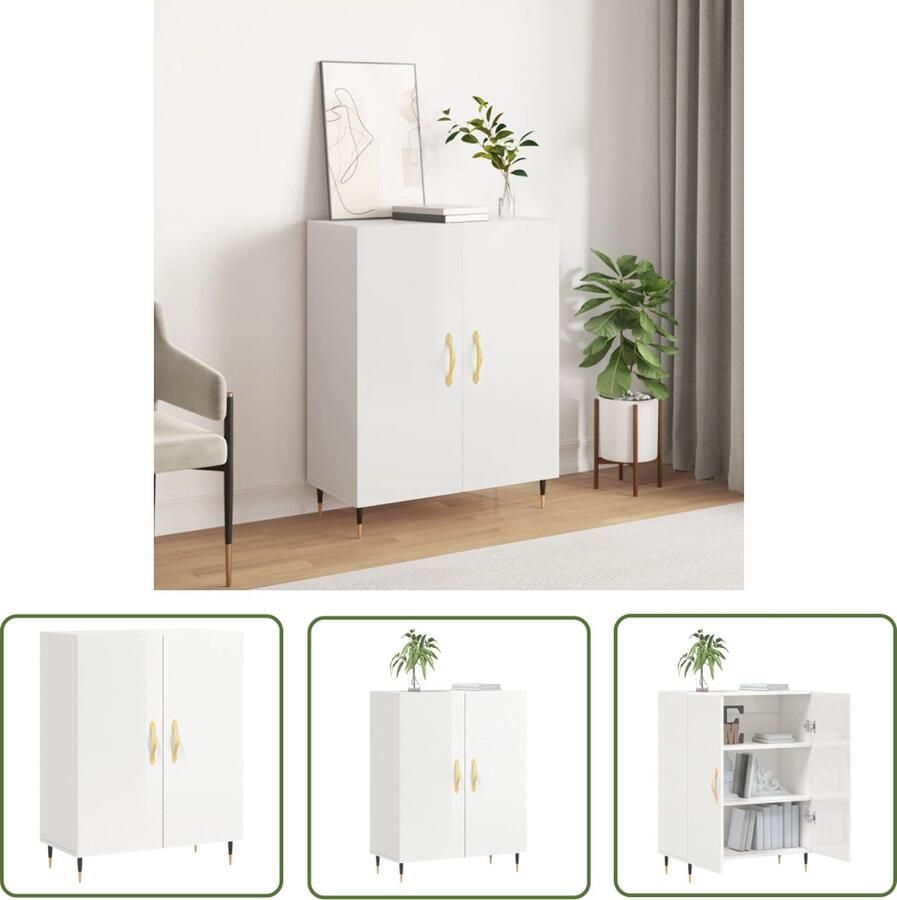 The Living Store Dressoir 69 5x34x90 cm bewerkt hout hoogglans wit Dressoir Houten Dressoir Wit Dressoir Vintage Dressoir Modern Dressoir - Foto 2
