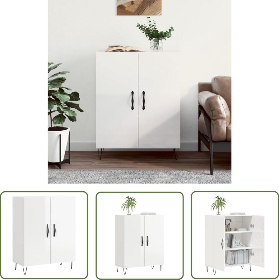 The Living Store Dressoir 69 5x34x90 cm bewerkt hout hoogglans wit Dressoir Klassiek Meubel Witte Dressoirs Houten Dressoir Vintage Dressoir