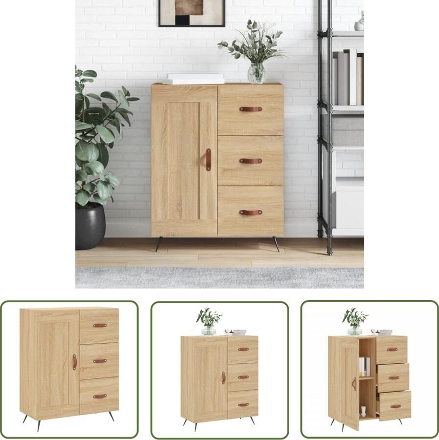 The Living Store Dressoir 69 5x34x90 cm bewerkt hout sonoma eikenkleurig Dressoir Houten Dressoir Salontafel Vintage Dressoir Landelijk Dressoir