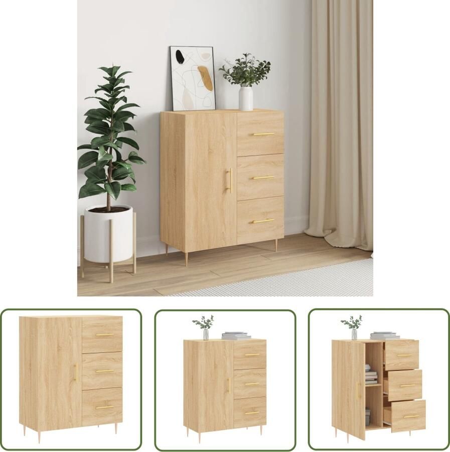 The Living Store Dressoir 69 5x34x90 cm bewerkt hout sonoma eikenkleurig Dressoir Opbergmeubilair Salontafel Houten Dressoir Landelijke Dressoir - Foto 3