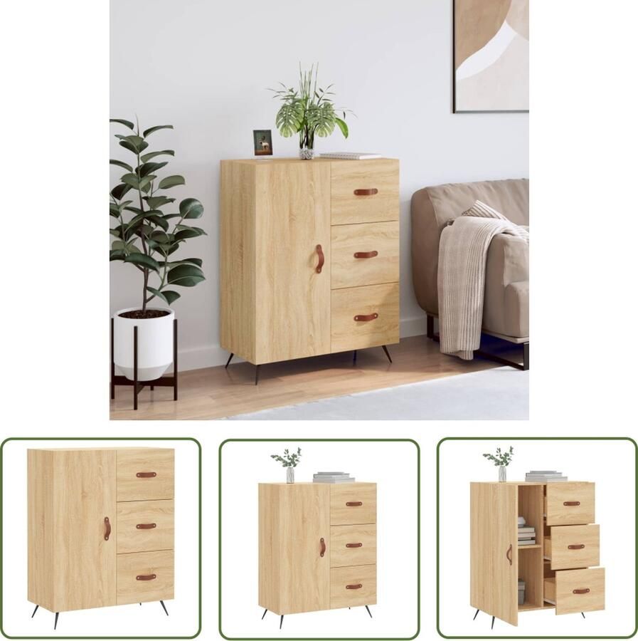 The Living Store Dressoir 69 5x34x90 cm bewerkt hout sonoma eikenkleurig Dressoir Salontafel Houten Dressoir Vintage Dressoir Landelijk Dressoir
