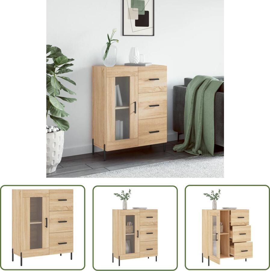 The Living Store Dressoir 69 5x34x90 cm bewerkt hout sonoma eikenkleurig Dressoir Salontafel Houten Dressoir Landelijk Dressoir Vintage Dressoir