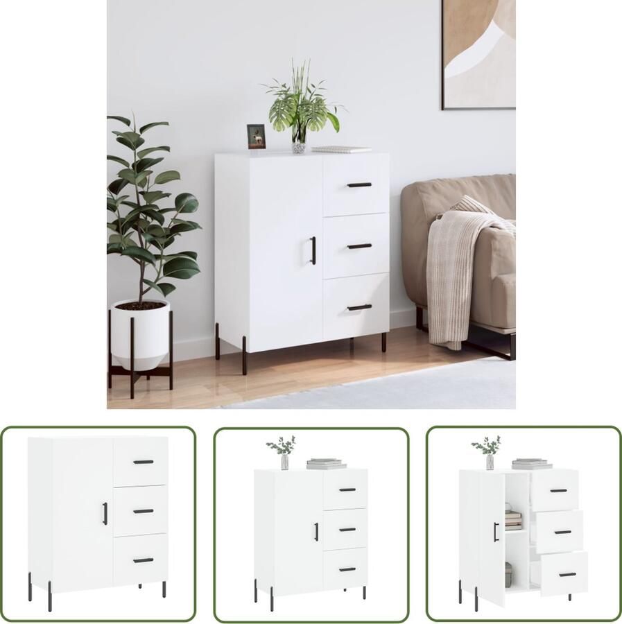 The Living Store Dressoir 69 5x34x90 cm bewerkt hout wit Dressoir Commode Meubel Houten Dressoir Wit Dressoir
