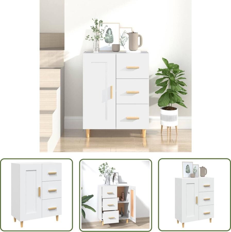 The Living Store Dressoir 69 5x34x90 cm bewerkt hout wit Dressoir Commode Opbergkast Houten Dressoir Wit Dressoir