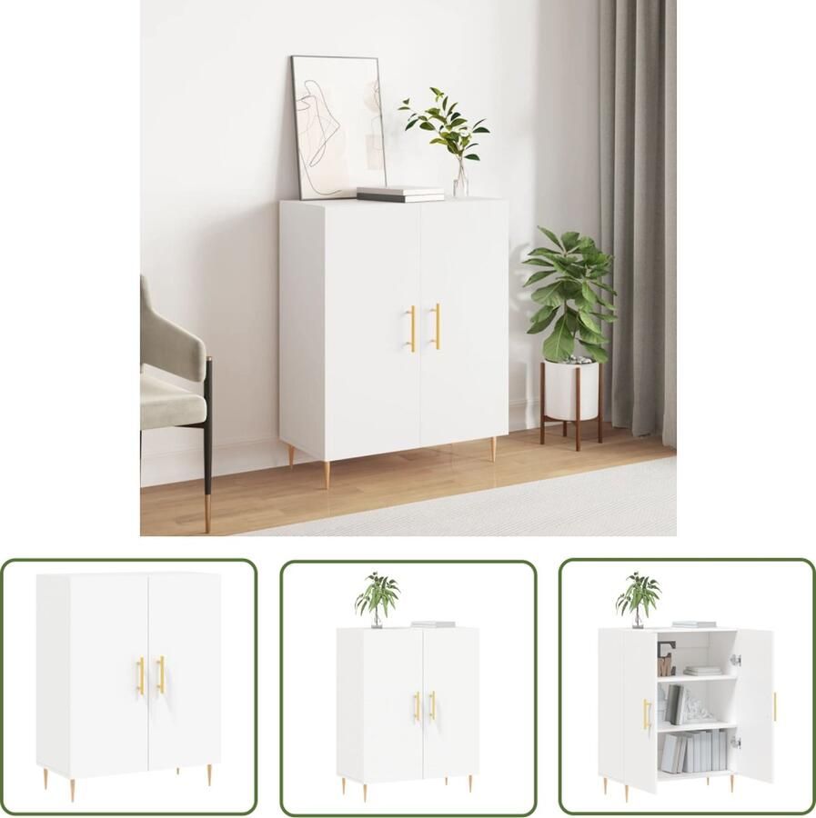 The Living Store Dressoir 69 5x34x90 cm bewerkt hout wit Dressoir Klassiek Dressoir Houten Dressoir Wit Dressoir Opbergkast