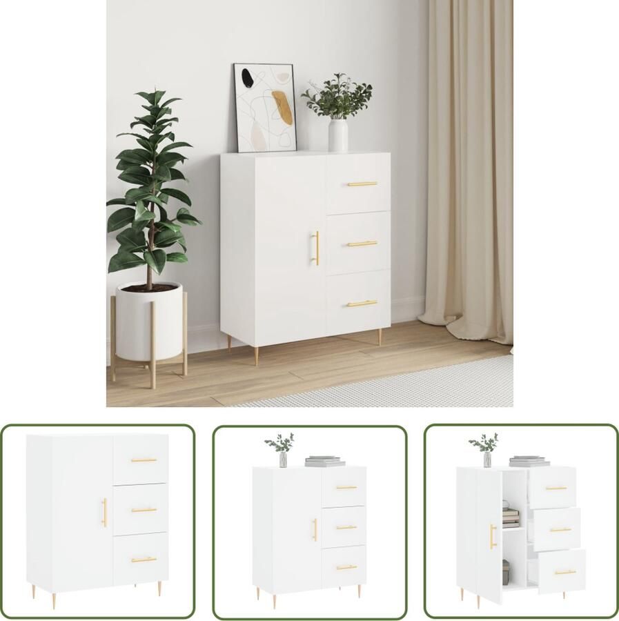 The Living Store Dressoir 69 5x34x90 cm bewerkt hout wit Dressoir Klassiek Dressoir Houten Dressoir Wit Dressoir Opbergkast