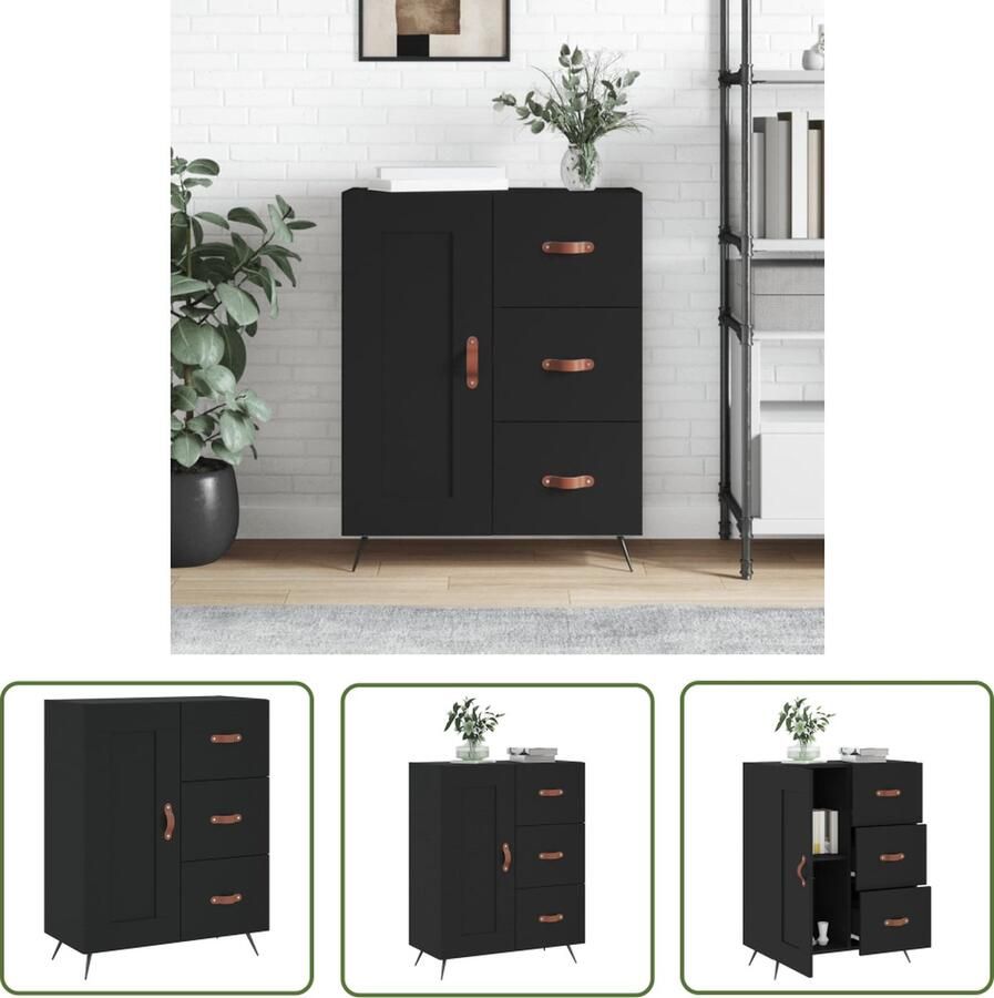 The Living Store Dressoir 69 5x34x90 cm bewerkt hout zwart Dressoir Commode Kast Houten Dressoir Zwart Dressoir