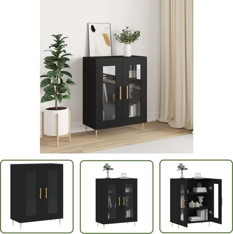 The Living Store Dressoir 69 5x34x90 cm bewerkt hout zwart Dressoir Klassieke Dressoirs Houten Dressoir Zwart Dressoir Vintage Dressoir - Foto 6