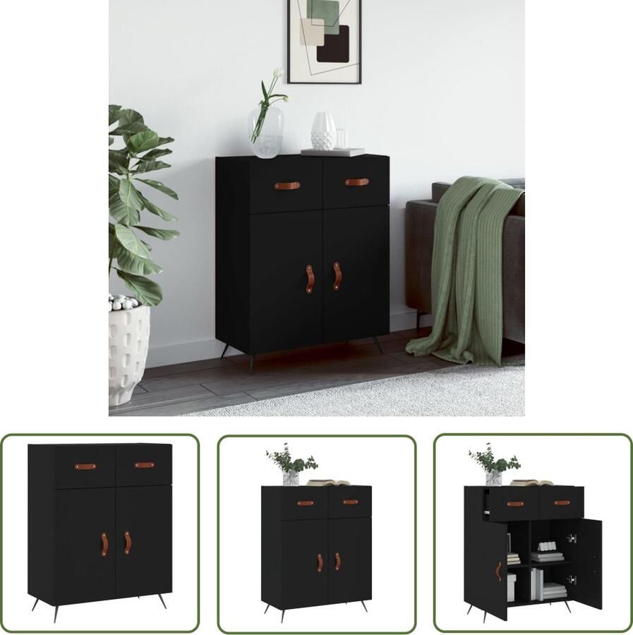 The Living Store Dressoir 69 5x34x90 cm bewerkt hout zwart Modern Dressoir Houten Dressoir Black Dresser Dressoir Zwart Tv Stand