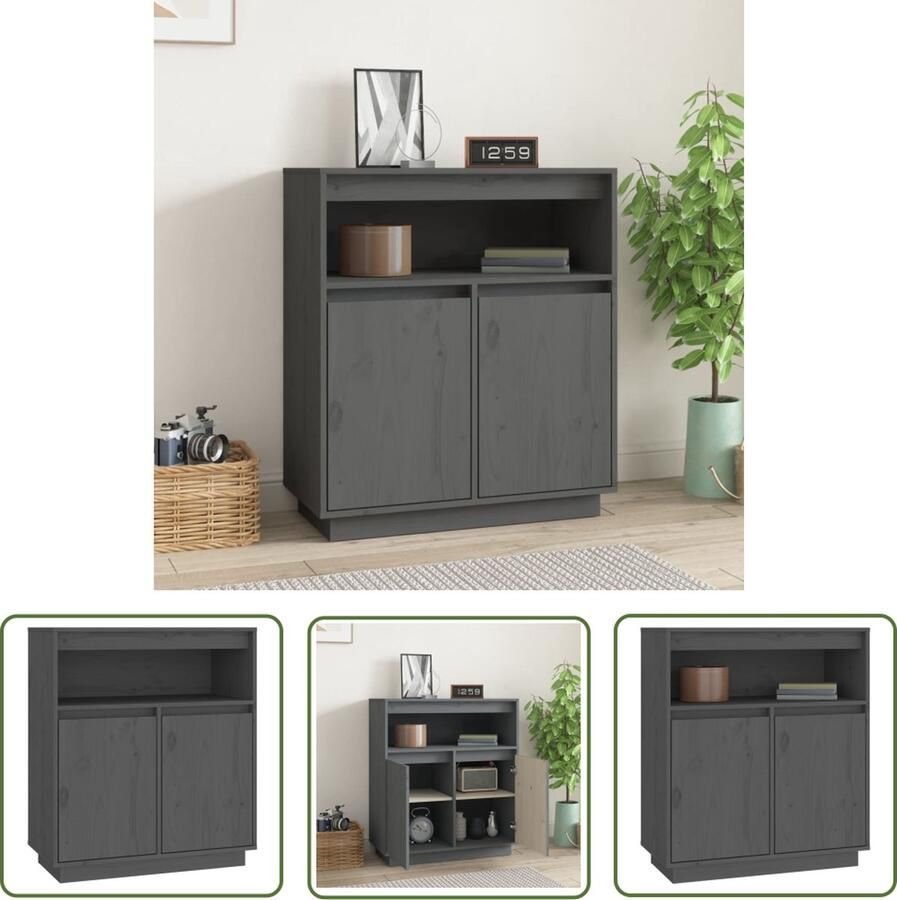 The Living Store Dressoir 70x34x80 cm massief grenenhout grijs Dressoir Grijze Dressoirs Houten Dressoir Vintage Dressoir Salontafel