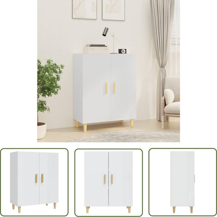 The Living Store Dressoir 70x34x90 cm bewerkt hout hoogglans wit Dressoir Buffetkast Houten Dressoir Hoogglans Wit Vintage Dressoir