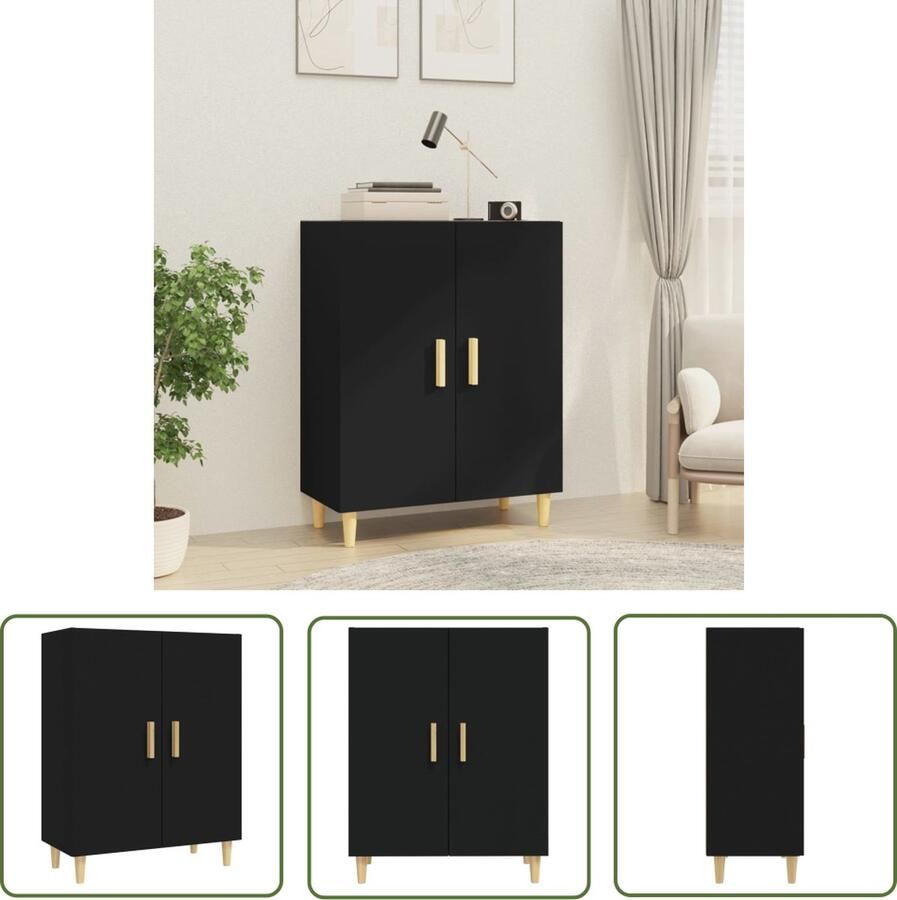 The Living Store Dressoir 70x34x90 cm bewerkt hout zwart Dressoir Buffetkast Houten Kast Zwarte Kast Salontafel