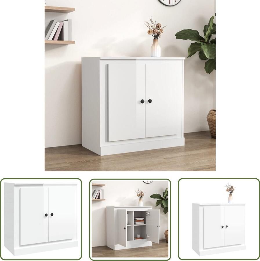 The Living Store Dressoir 70x35x67 5 cm bewerkt hout hoogglans wit Dressoir Kast Bijzetkast Houten Dressoir Witte Dressoir