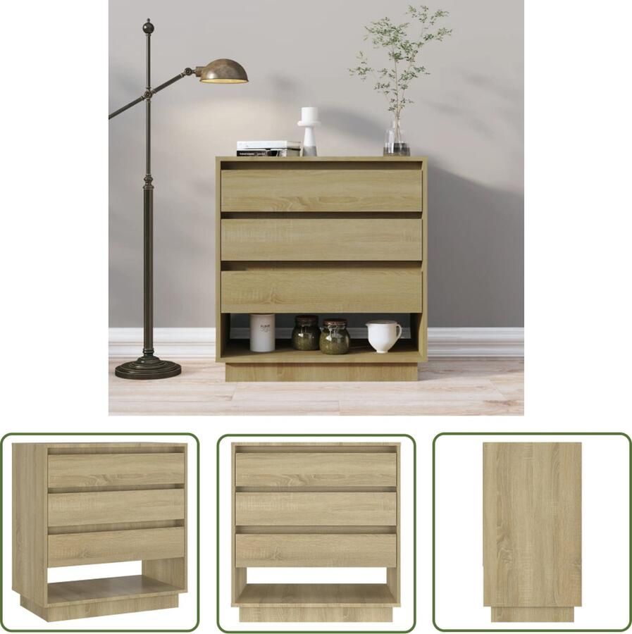 The Living Store Dressoir 70x41x75 cm bewerkt hout sonoma eikenkleurig Dressoir Bijzettafel Salontafel Opbergkast Tv Kast