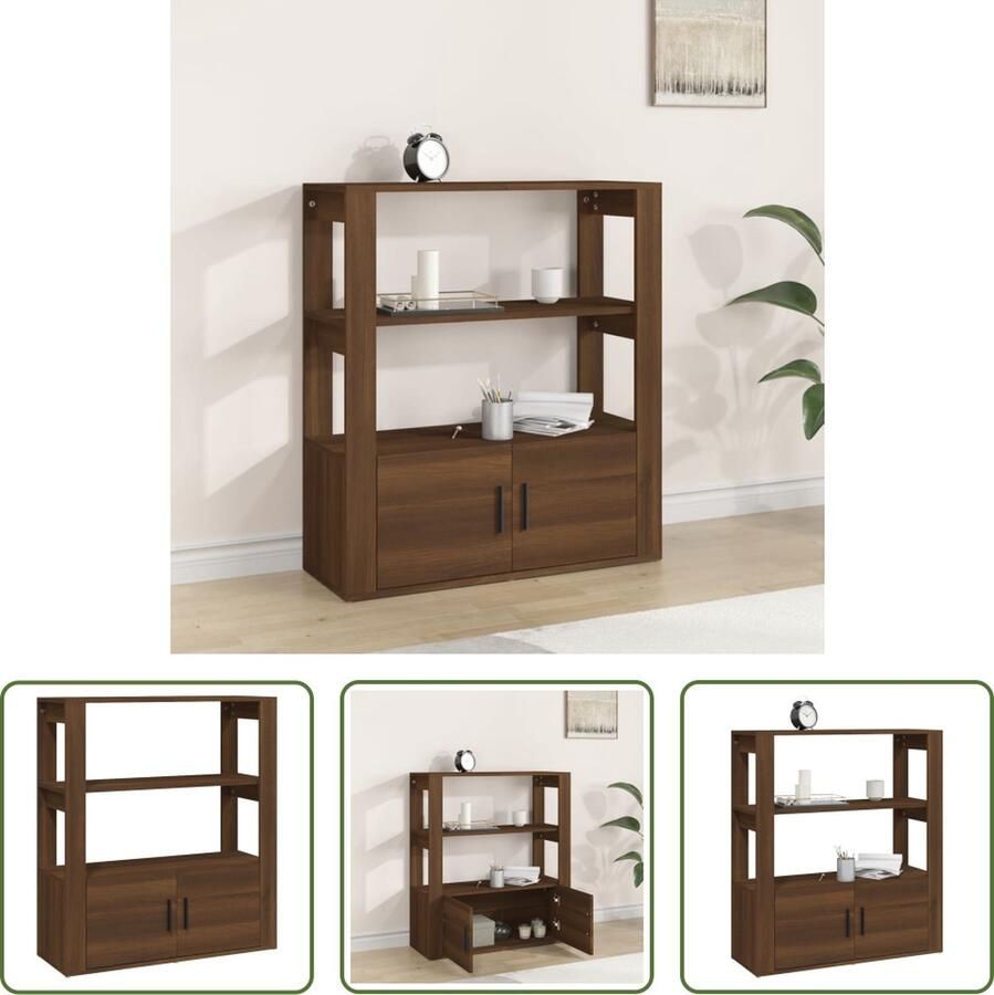 The Living Store Dressoir 80x30x90 cm bewerkt hout bruin eikenkleur Dressoir Kast Houten Dressoir Bruine Eiken Woonkamermeubilair