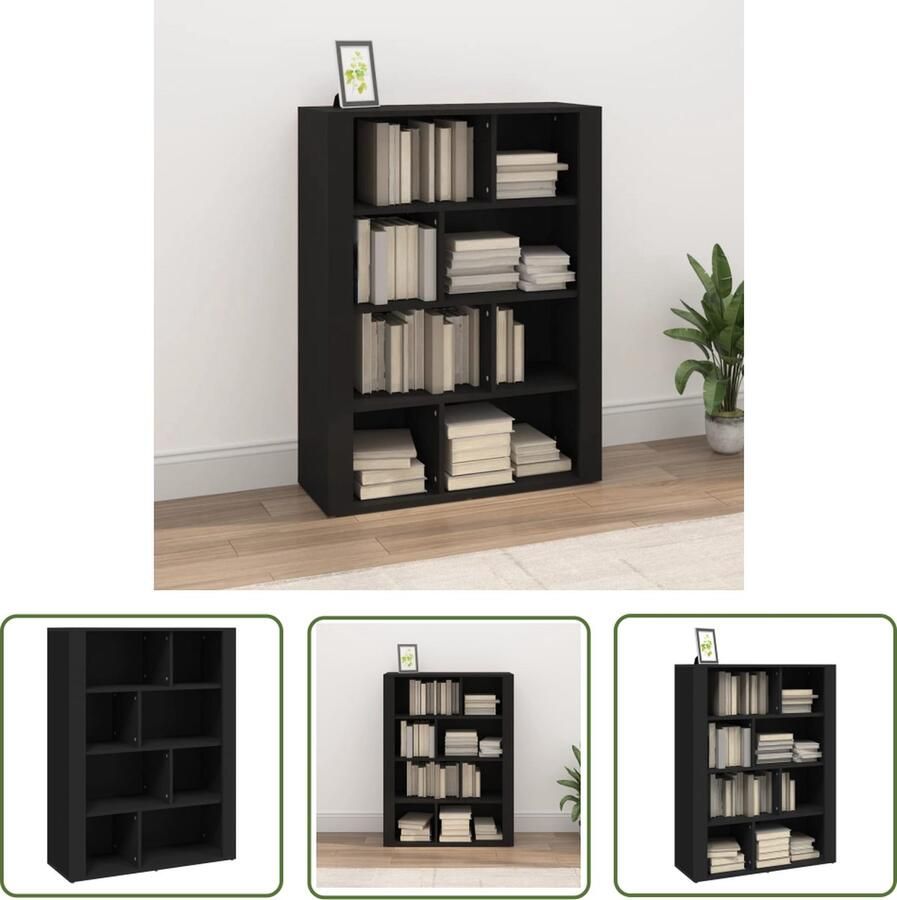 The Living Store Dressoir 80x30x106 cm bewerkt hout zwart Boekenkast Kast Dressoir Houten Kast Zwarte Kast