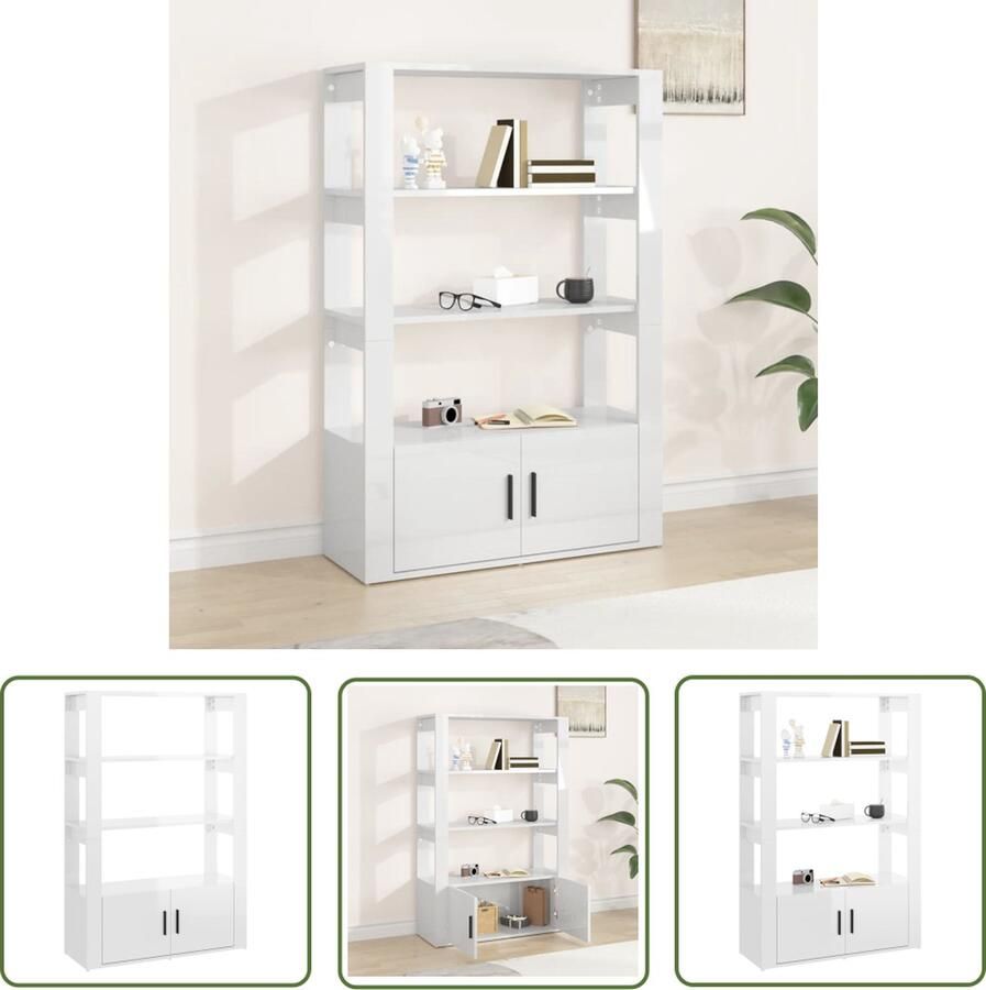 The Living Store Dressoir 80x30x119 5 cm bewerkt hout hoogglans wit Dressoir Kast Bijzettafel Houten Dressoir Hoogglans Wit